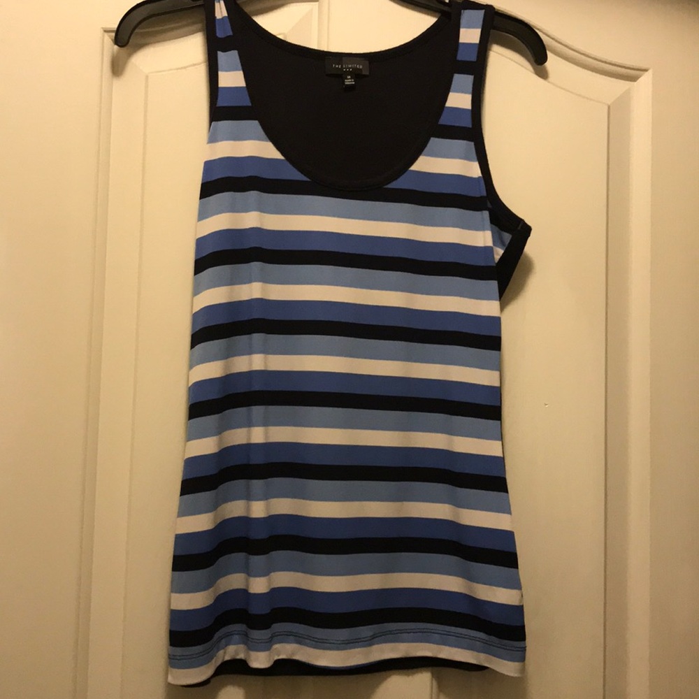 The limited medium blue and white tank top